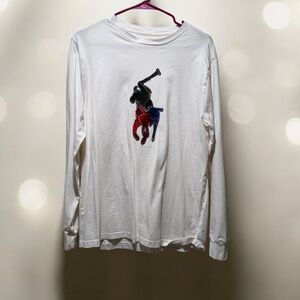Polo by Ralph Lauren White Long Sleeve Tee with Multi-Color Pony Logo